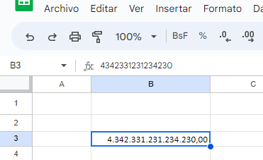 Resultado Dar Formato de Número a Celda en Google Sheets