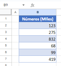 Resultado Formato de Número Miles en Google Sheets