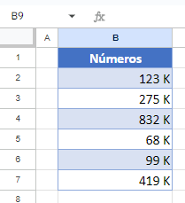 Resultado Formato de Número en K en Google Sheets