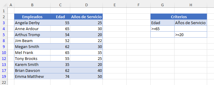 Resultados Filtro Avanzado por Varios Criterios O