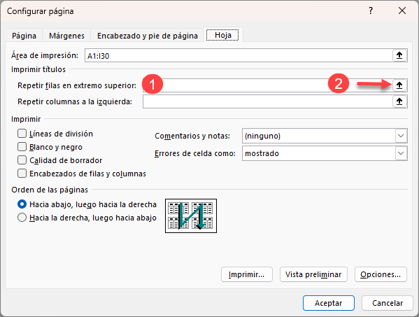 Sección Imprimir Títulos en Excel