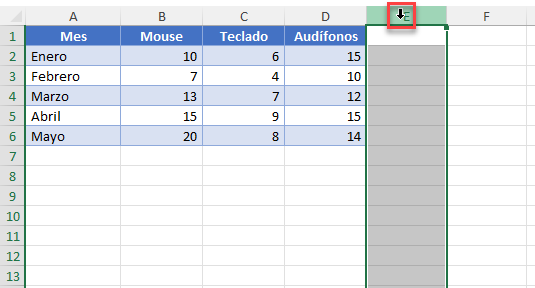 Seleccionar Columna en Excel