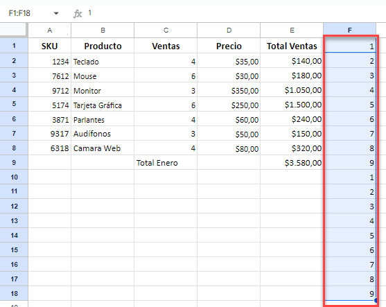 Seleccionar Rango en Google Sheets