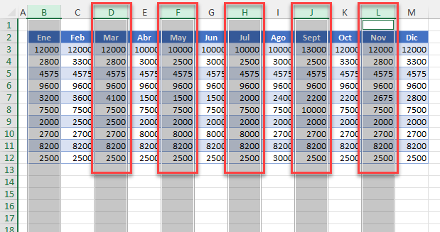 Seleccionar Varias Columnas Discontinuas en Excel