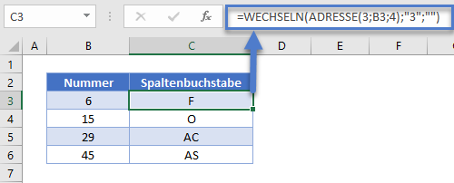 Spaltennummer in Buchstaben umwandeln ADRESSE WECHSELN Funktion