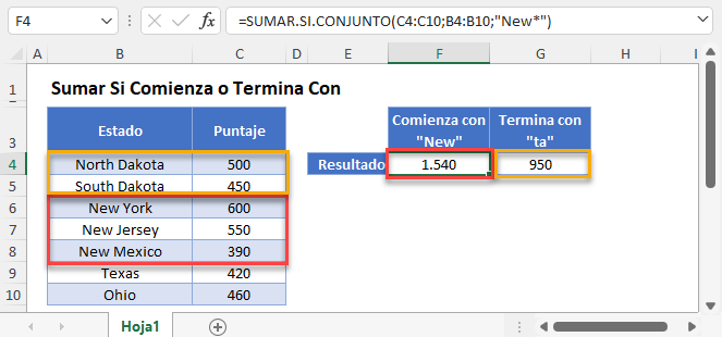 Sumar Si Comienza o Termina Con Excel y Google Sheets