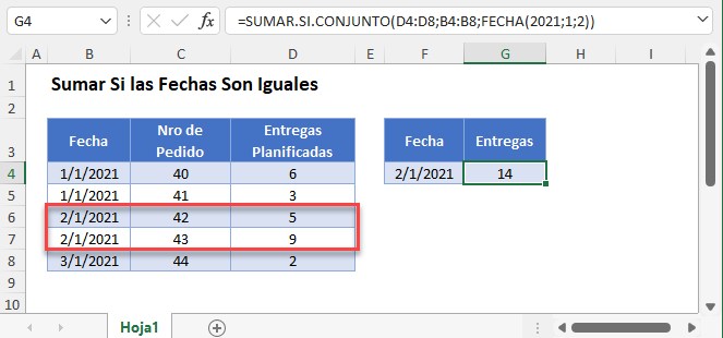 Sumar Valores Si las Fechas Son Iguales en Excel y Google Sheets