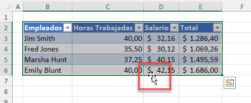 Tabla Seleccionada Cursos Posicionado sobre Tabla en Excel