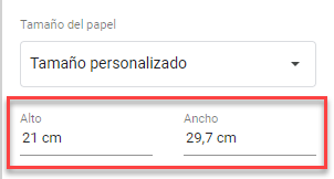 Tamaño de Papel Personalizado en Google Sheets