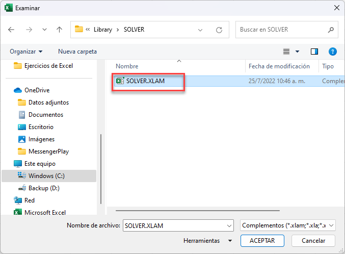 Ubicación Archivo SOLVER XLAM