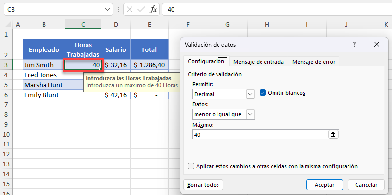 Validación de Datos en Celda en Excel