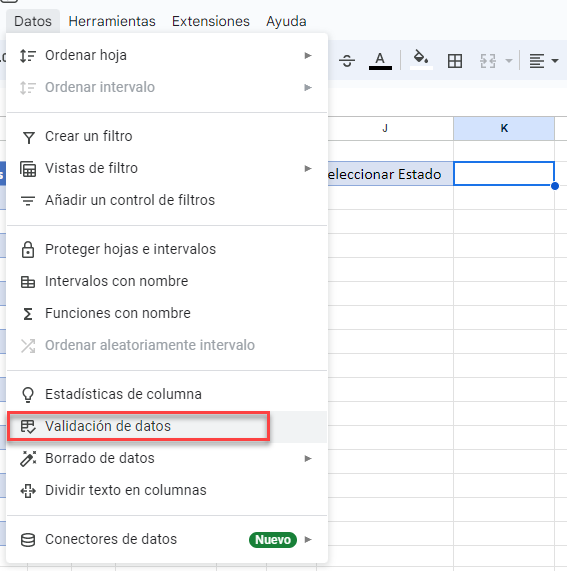 Validar Datos de Celda en Google Sheets