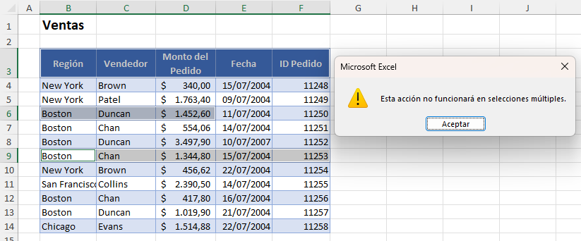 Ventana Error Copiar en Selecciones Múltiples Filas con Columnas Diferentes