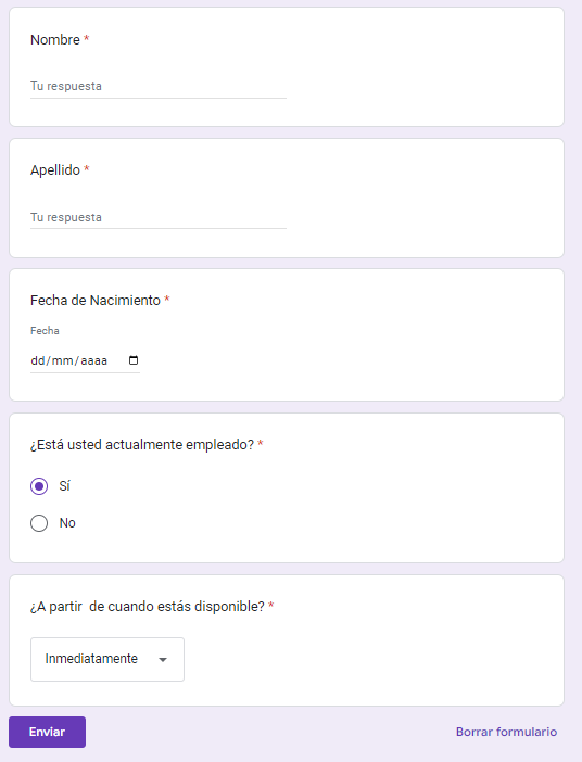 Vista Previa del Formulario en Google Forms