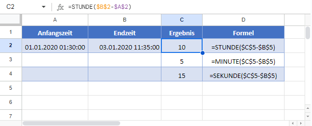 Zeitdifferenz Stunden Minuten Sekunden GS