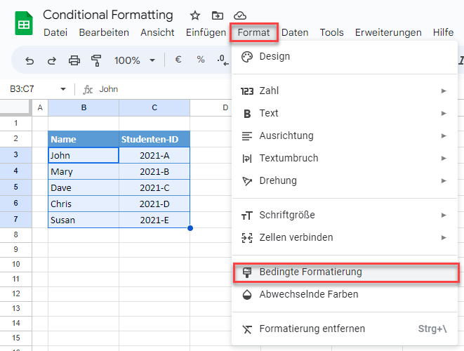 bedingte Formatierung mit sverweis GS