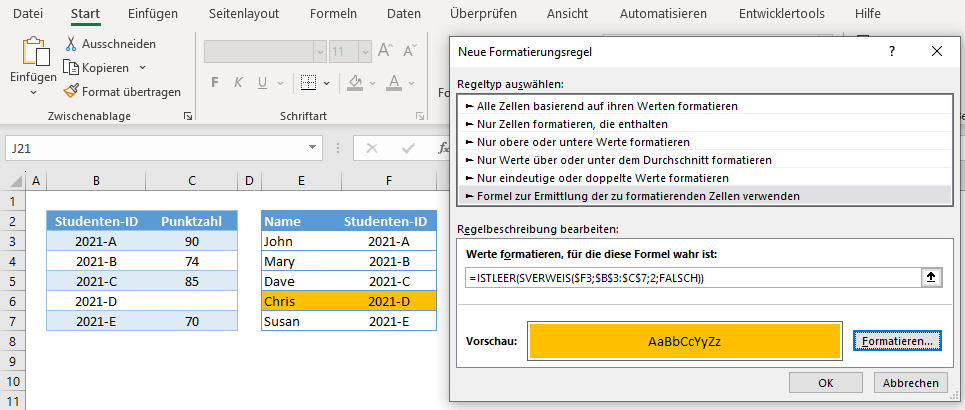 bedingte Formatierung sverweis istleer