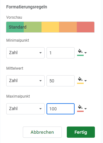 bedingte formatierung farbskala bearbeiten google sheets