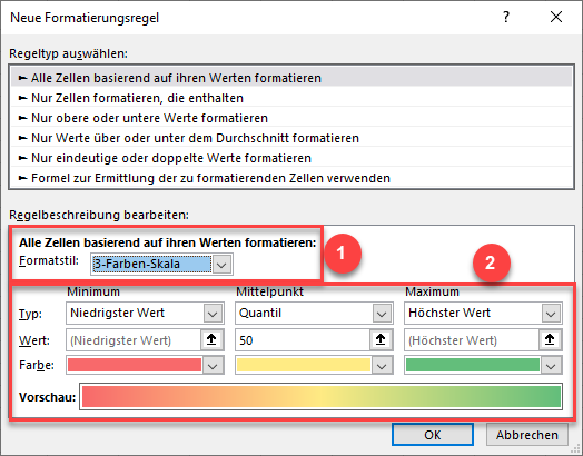 bedingte formatierung farbskalen bearbeiten