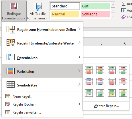 bedingte formatierung farbskalen