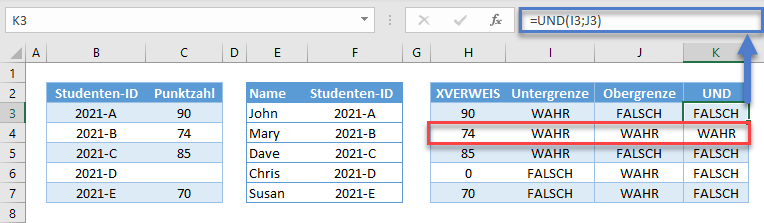 bedingte formatierung nach xverweis im wertebereich UND funktion