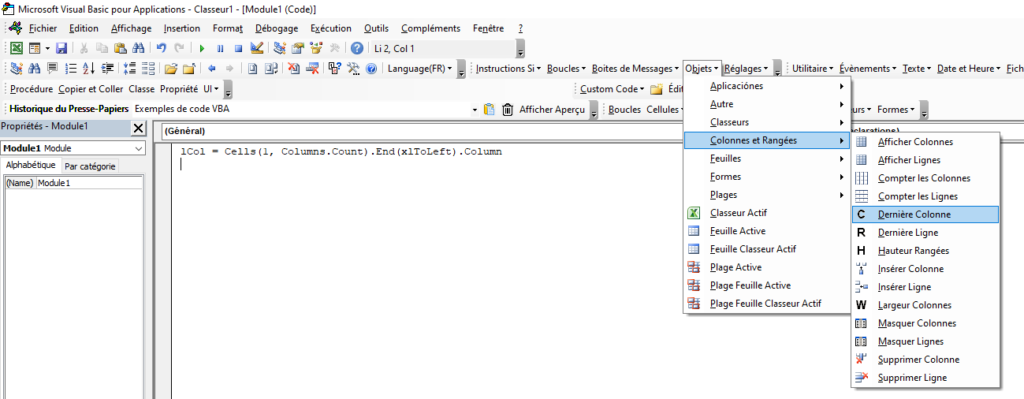 editeur vba barre outils fonction code derniere ligne.png