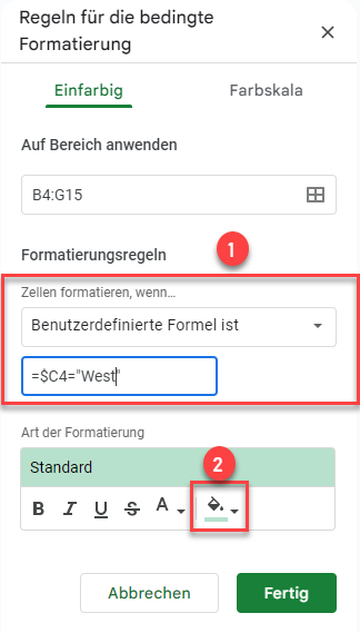 formel fuer bedingte formatierung erstellen GS