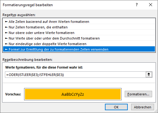 formel fuer bedingte formatierung mit istleer oder funktion erstellen