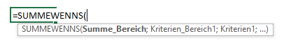 funktion summewenns syntax