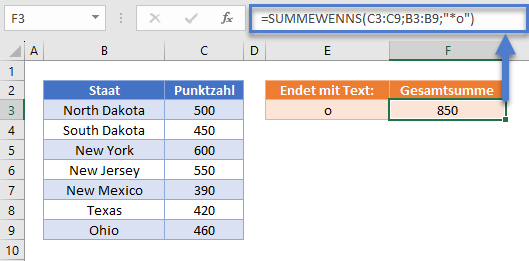 summe wenn endet mit text