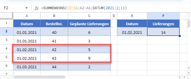 summieren wenn datumsangaben gleich sind google sheets