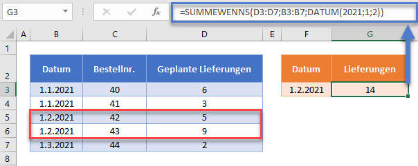 summieren wenn datumsangaben gleich sind summewenns funktion