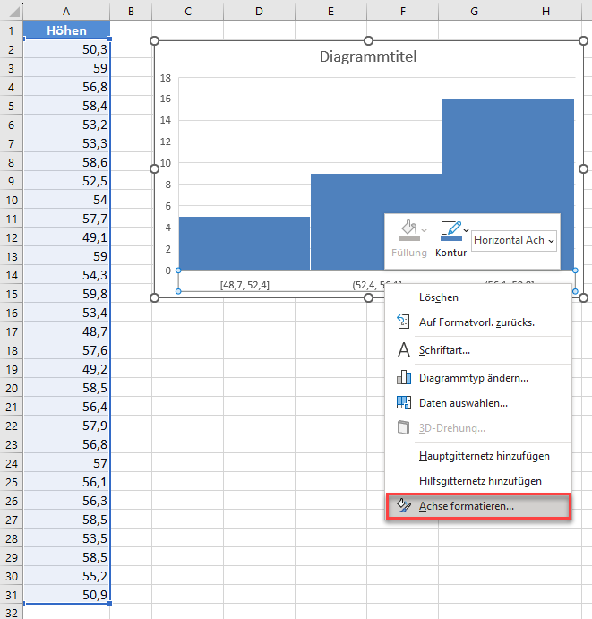 test auf normalverteilung histogramm achse formatieren excel 365