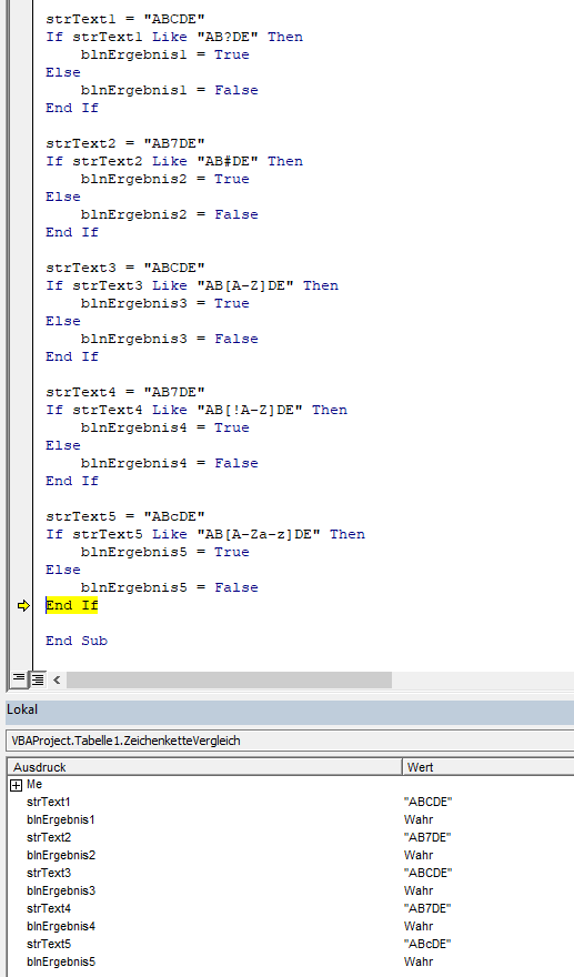 vba like operator vergleichsmustern