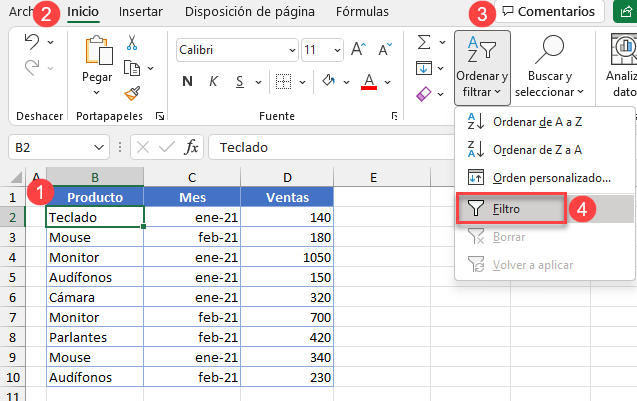 Activar Autofiltro en Excel