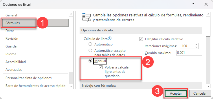 Activar Cálculo Manual en Excel