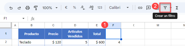 Activar Filtro en Google Sheets