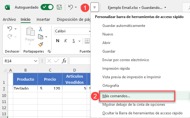 Agregar Comandos a la Barra de Acceso Rápido en Excel