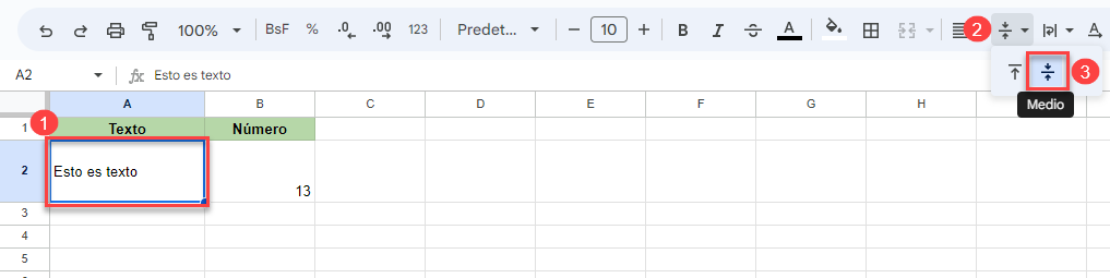 Alinear al Medio Verticalmente en Google Sheets