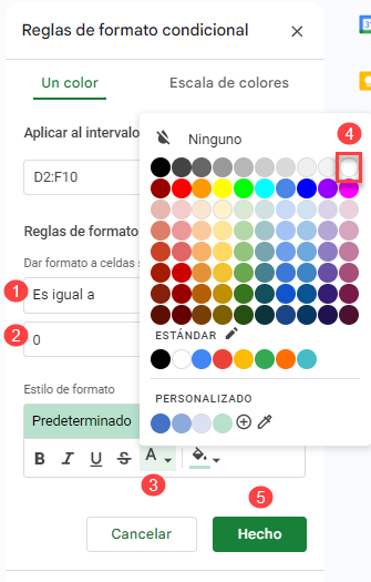 Aplicar Blanco al Color de Fuente en Google Sheets