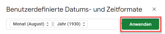 Benutzerdefiniertes Datums und Zeitformate anwenden Google Sheets