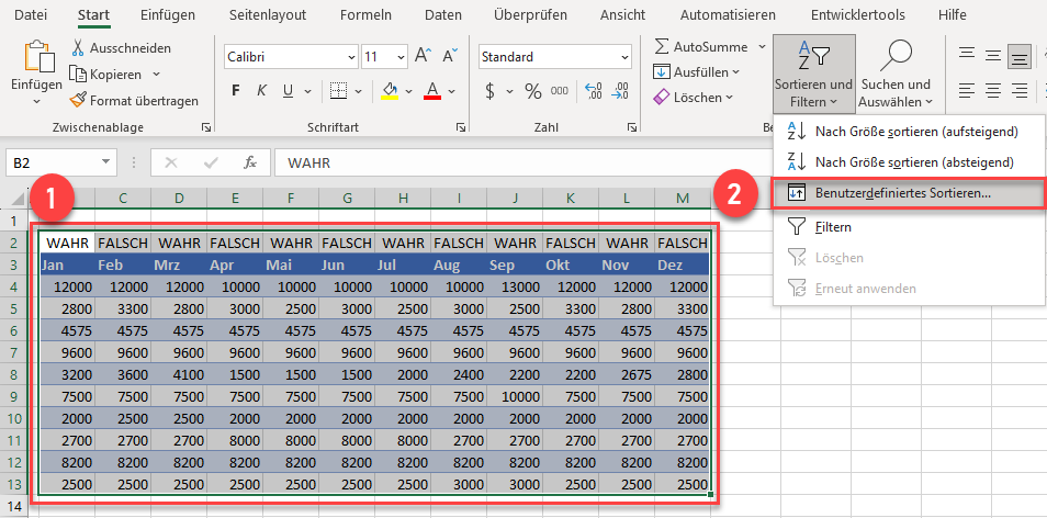 Benutzerdefiniertes Sortieren in Excel