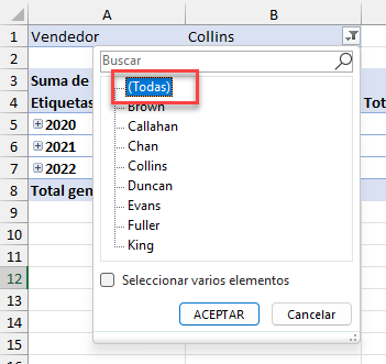 Borrar Filtro de Tabla Dinámica