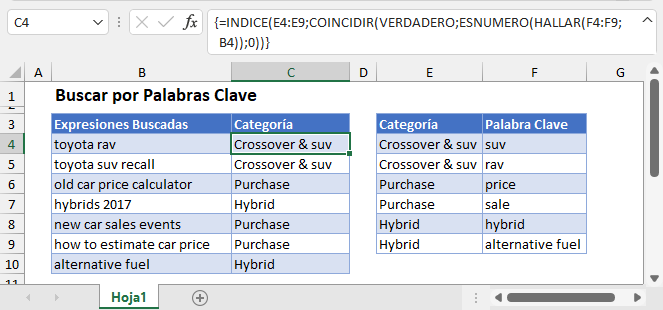 Buscar por Palabras Clave Excel y Google Sheets