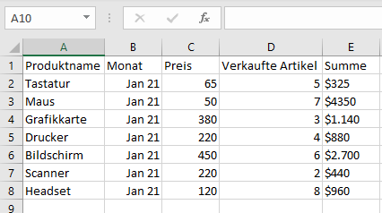 CSV Daten Option Text in Spalten Endergebnis