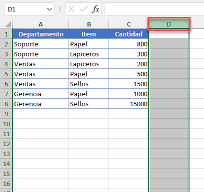 Columna Seleccionada en Excel
