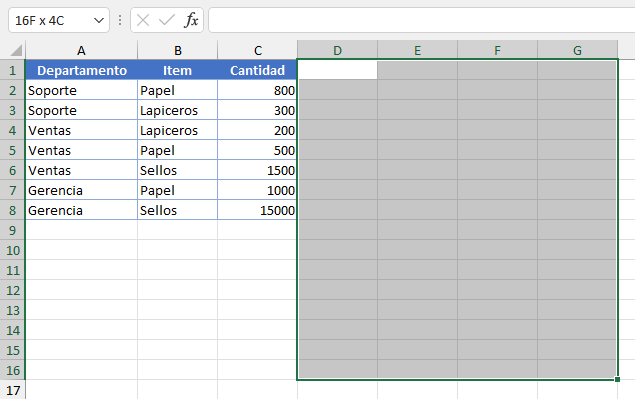Columnas Seleccionadas en Excel