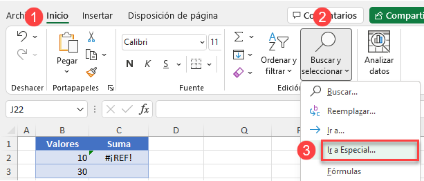 Comando Ir a Especial en Excel