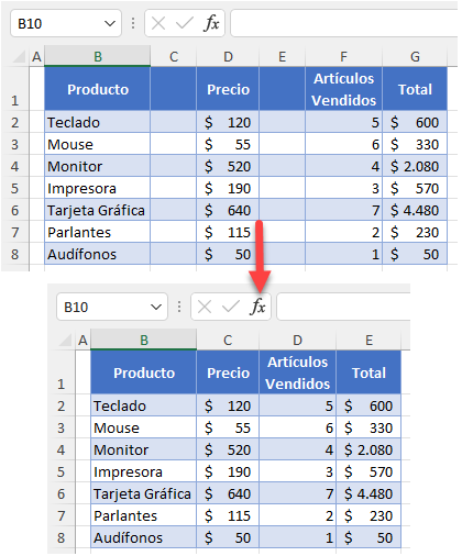 Cómo Eliminar Columnas en Blanco en Excel y Google Sheets