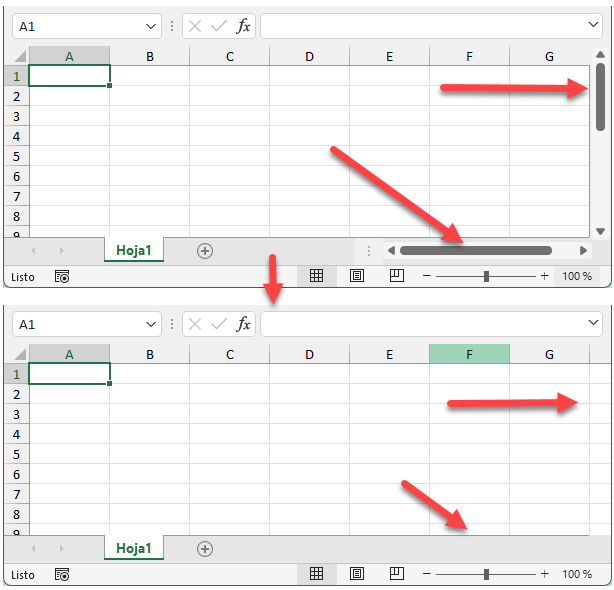 Cómo Ocultar Barras de Desplazamiento Horizontal y Vertical en Excel